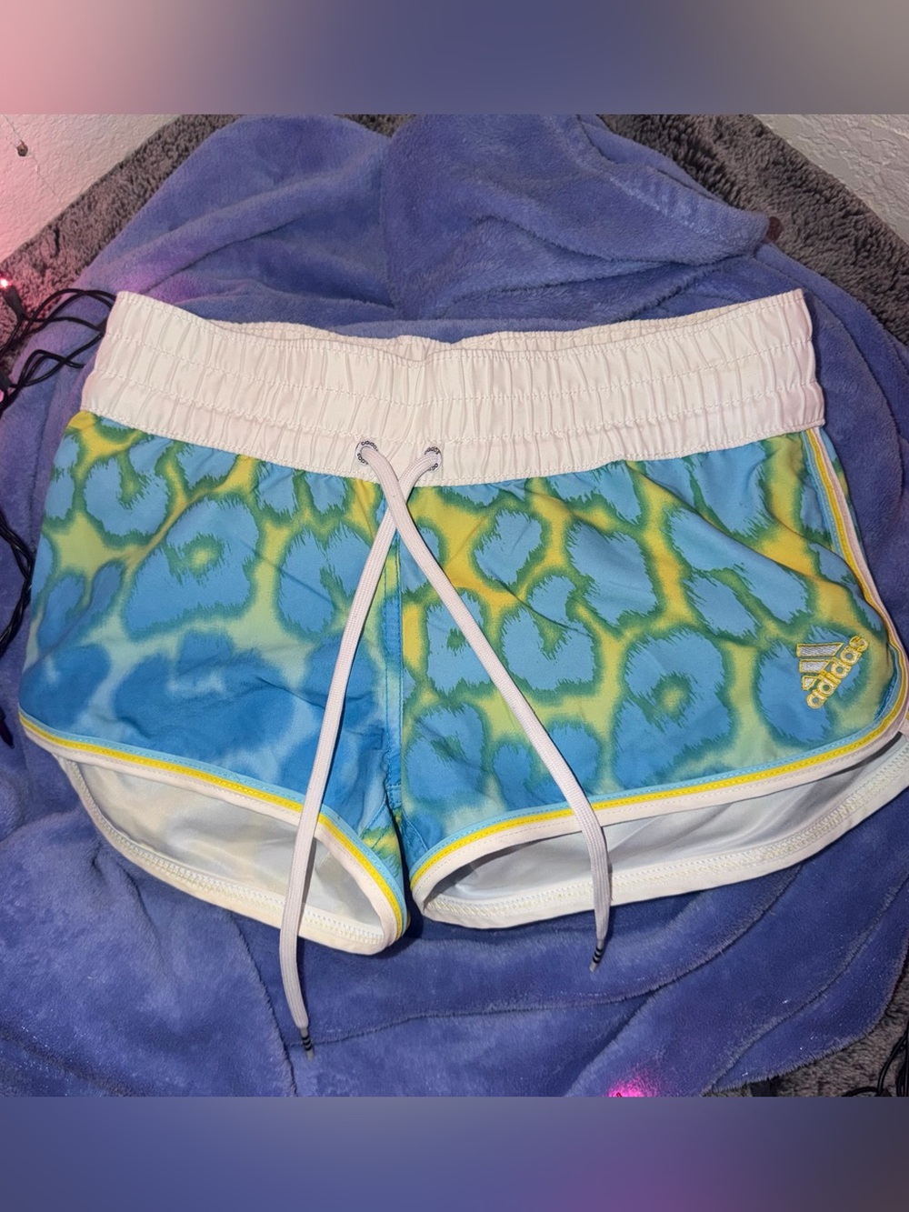 adidas Women’s Blue, Green & Yellow Printed Athletic Shorts